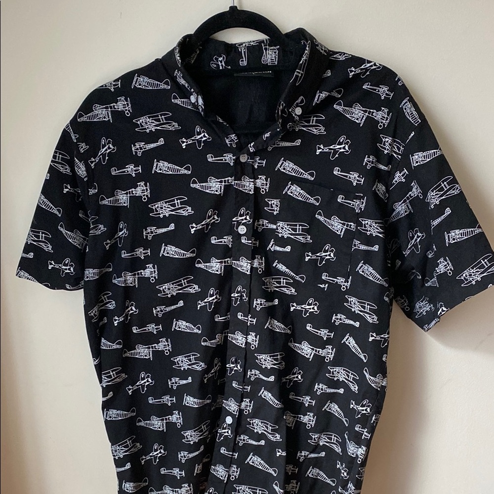 Black Airplane Print Men's Shirt